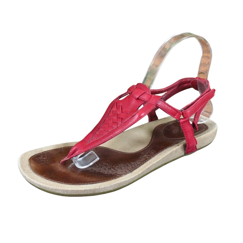 Teva Capri Womens Leather T-Strap Sandal Size 9 Walking Travel Red Woven Strap
